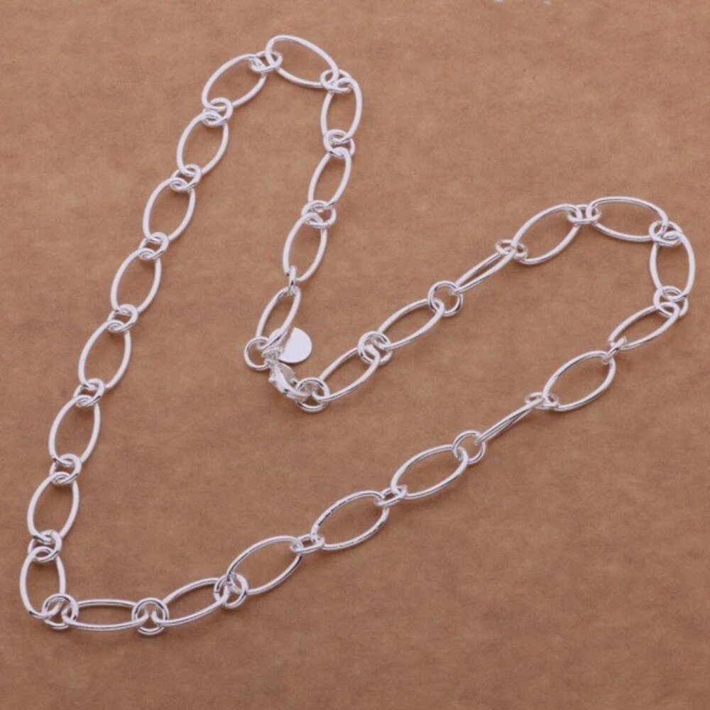18" Women's 925 Sterling Silver 8mm Paperclip Link Chain Necklace